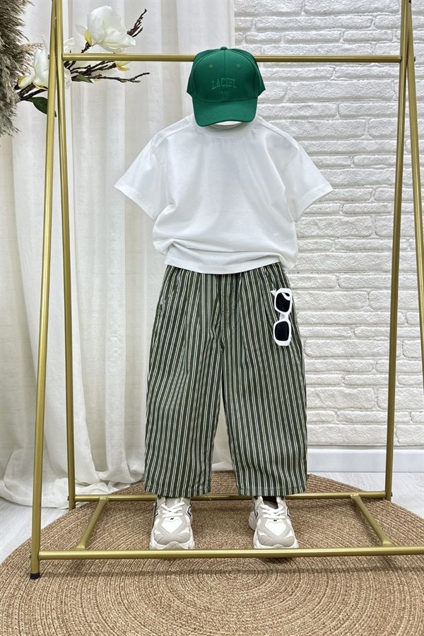 Unisex Laciel Baloon Yeşil Çizgili Jean Pantolon