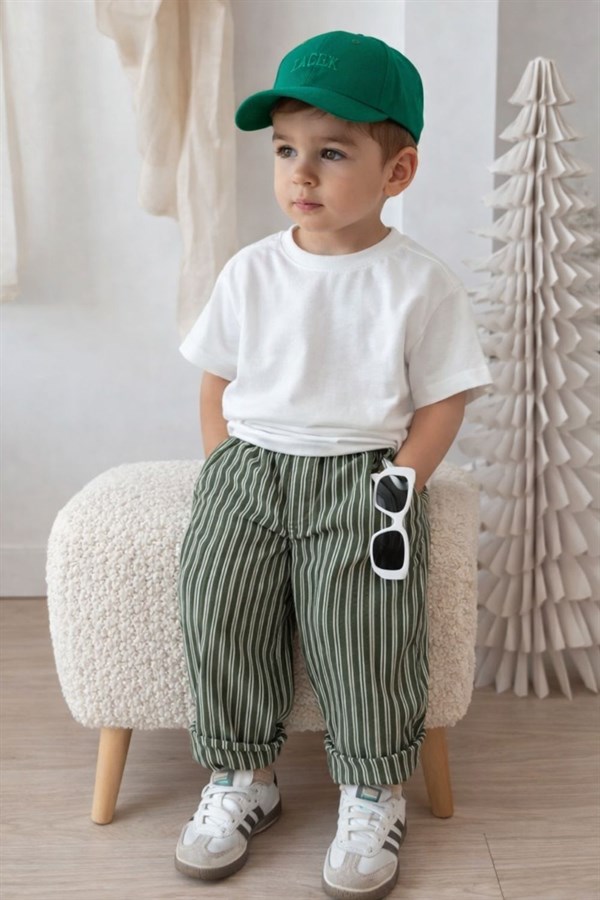 Unisex Laciel Baloon Yeşil Çizgili Jean Pantolon