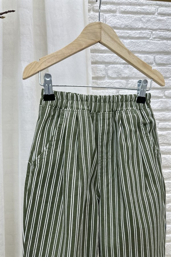 Unisex Laciel Baloon Yeşil Çizgili Jean Pantolon