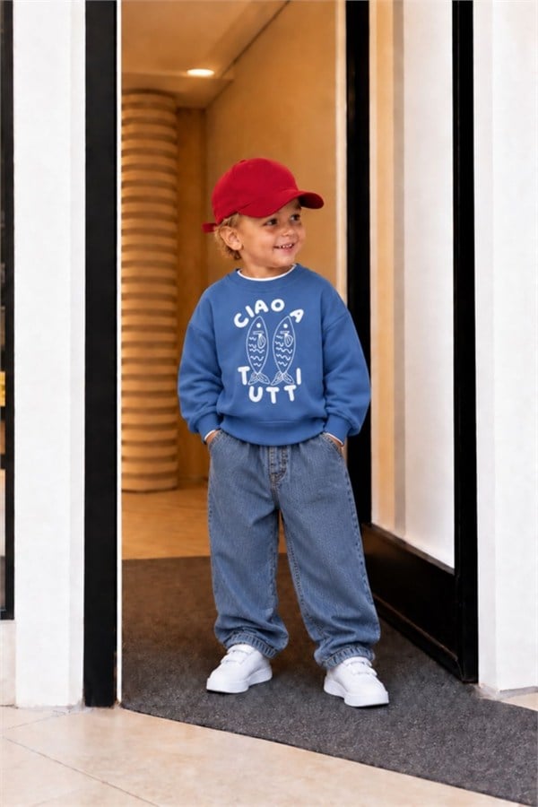 Unisex Laciel Ciao Tutti Mavi Sweat