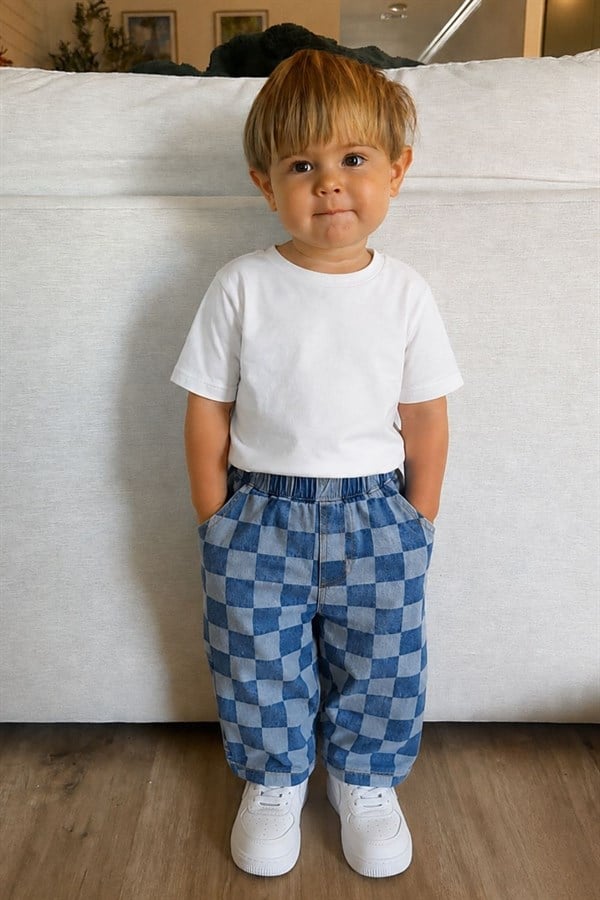 Unisex Laciel Damalı Baloon Jean Pantolon