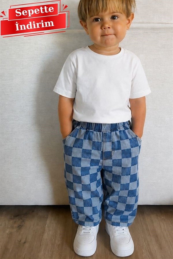 Unisex Laciel Damalı Baloon Jean Pantolon