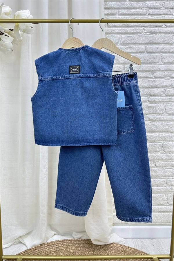 Unisex Laciel Denim Mavi Yelek Baloon Jean Takım