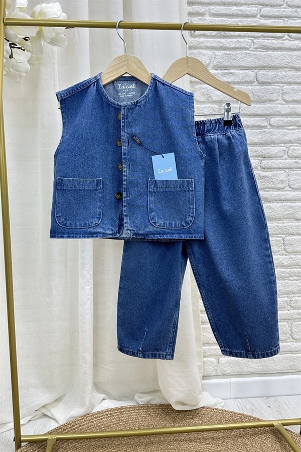 Unisex Laciel Denim Mavi Yelek Baloon Jean Takım