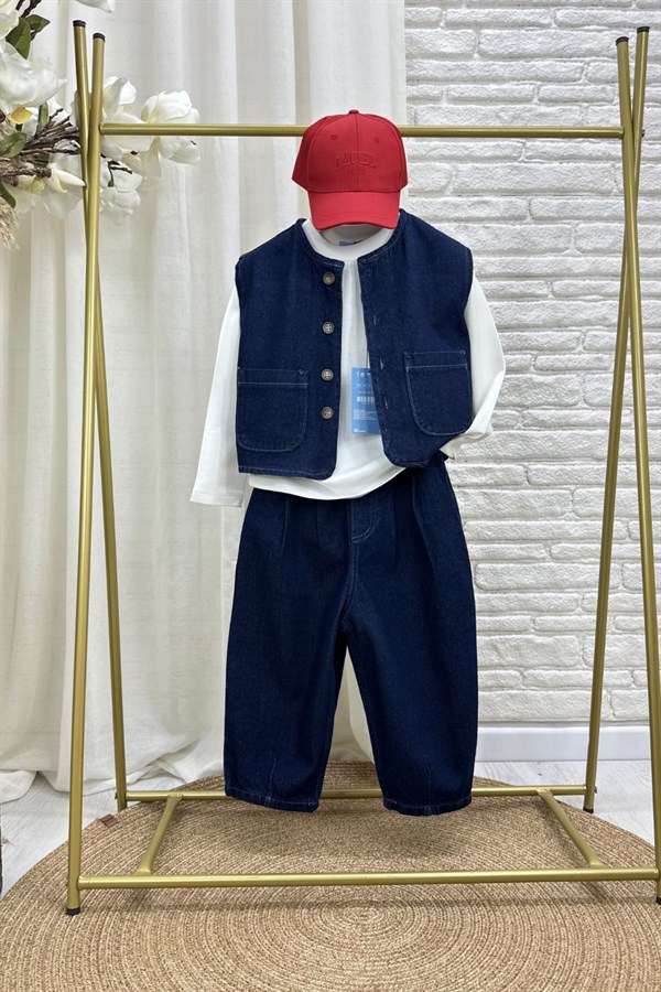 Unisex Laciel Denim Yelek Baloon Jean Takım