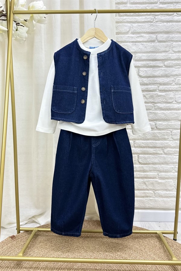 Unisex Laciel Denim Yelek Baloon Jean Takım
