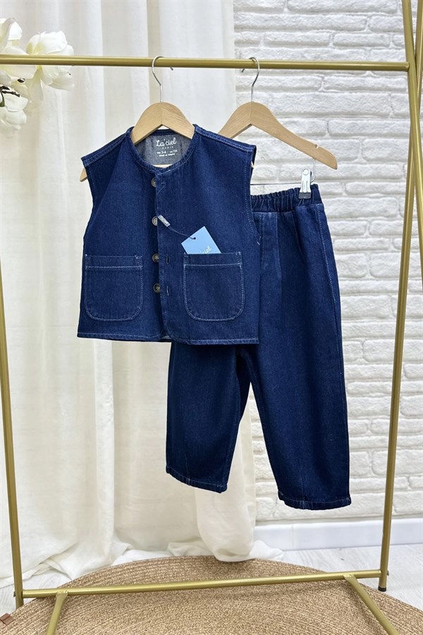 Unisex Laciel Denim Yelek Baloon Jean Takım
