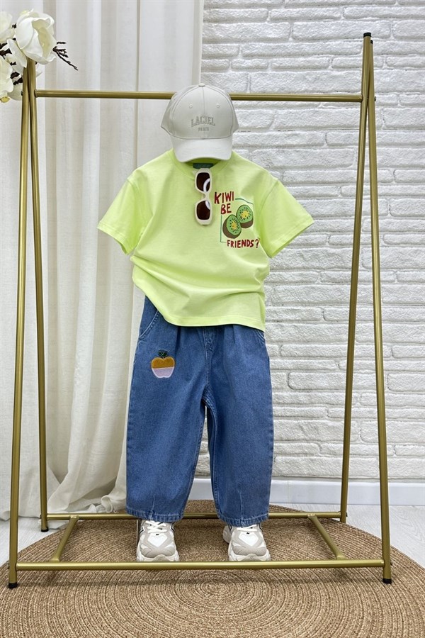 Unisex Laciel Elma Nakışlı Jean Pantolon