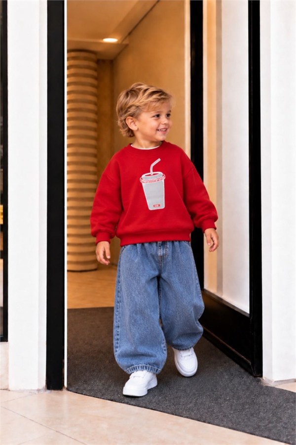 Unisex Laciel Kırmızı Bardak Baskılı Sweat