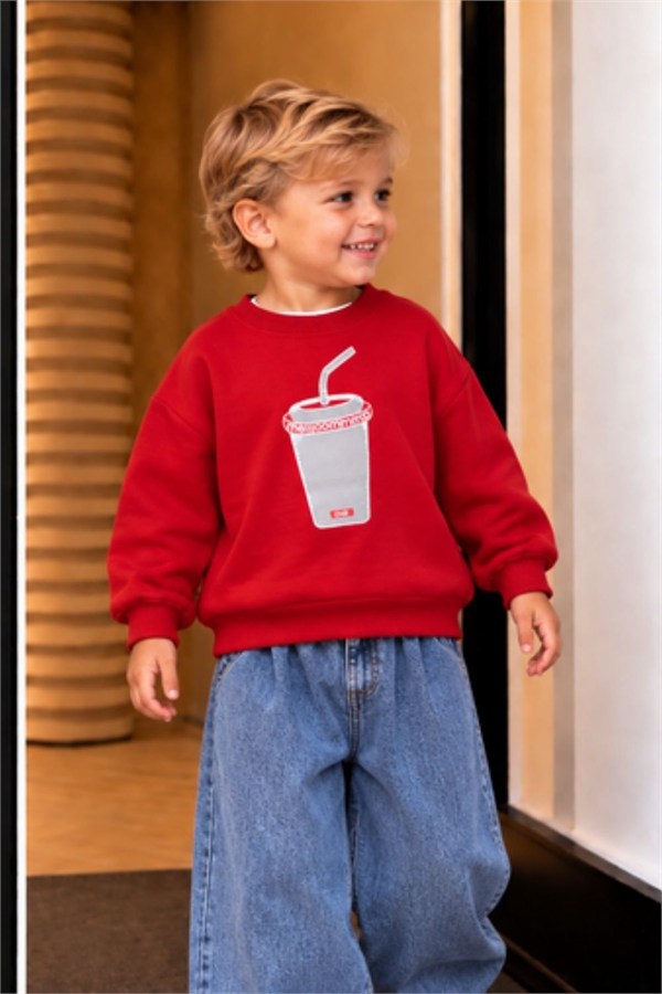 Unisex Laciel Kırmızı Bardak Baskılı Sweat