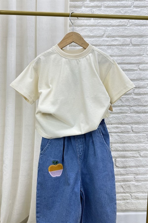 Unisex Laciel Kısa Kol Krem Tshirt