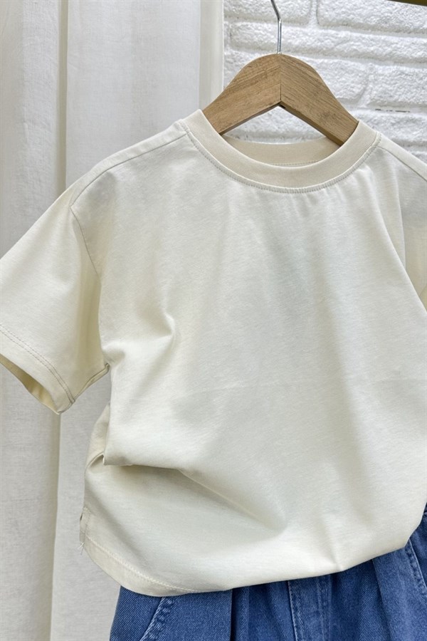 Unisex Laciel Kısa Kol Krem Tshirt