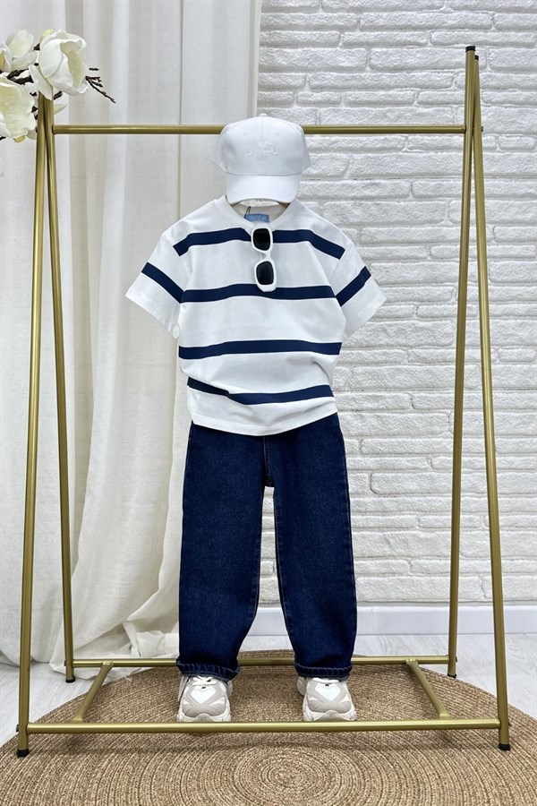 Unisex Laciel Kısa Kol Laci Çizgili Tshirt