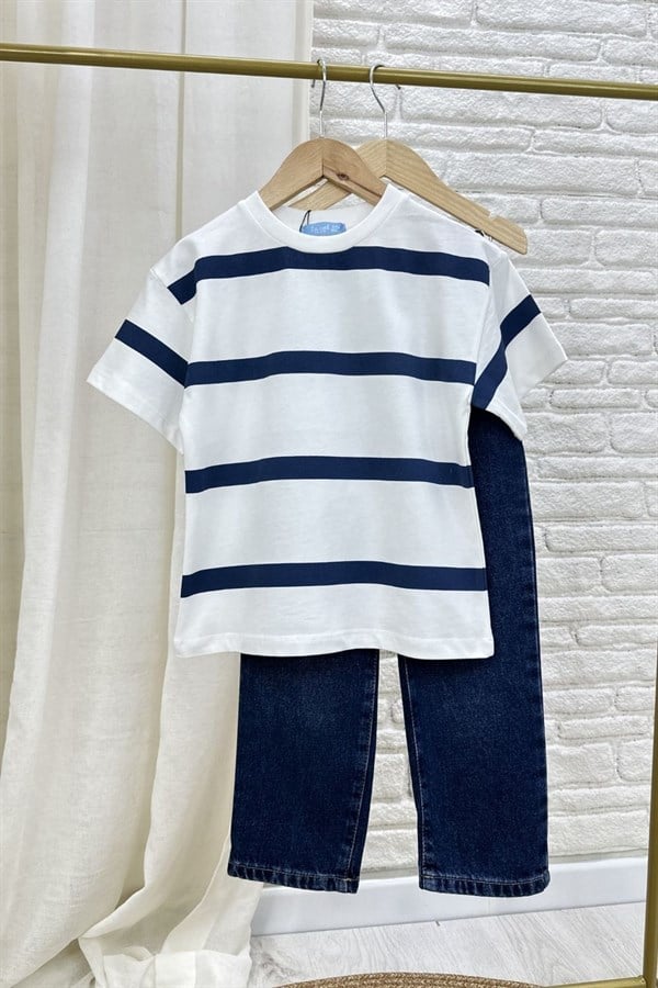 Unisex Laciel Kısa Kol Laci Çizgili Tshirt