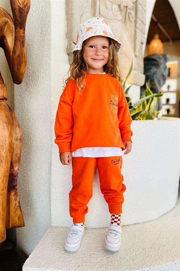 Unisex Laciel Paris Sloganlı Oranj Takım