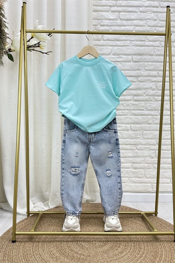 Unisex Laciel Summer Turkuaz Kısa Kol Tshirt