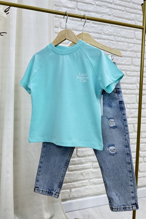 Unisex Laciel Summer Turkuaz Kısa Kol Tshirt