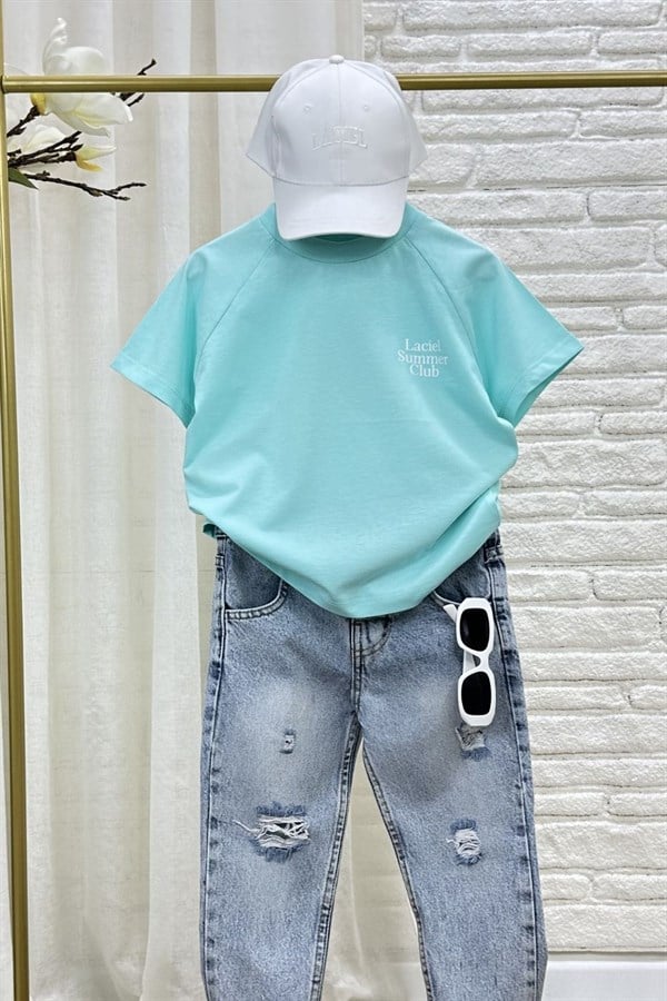 Unisex Laciel Summer Turkuaz Kısa Kol Tshirt