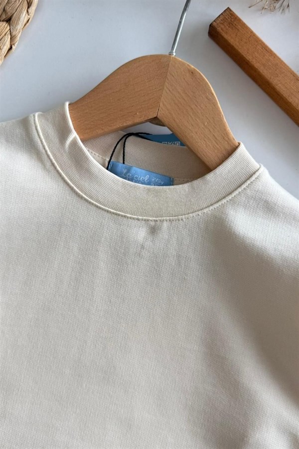 Unisex Laciel Uzun Kollu Krem Tshirt