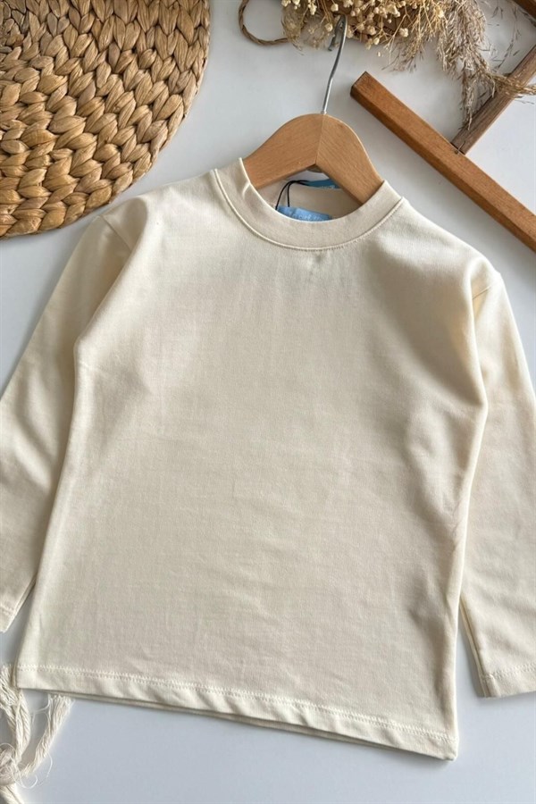 Unisex Laciel Uzun Kollu Krem Tshirt