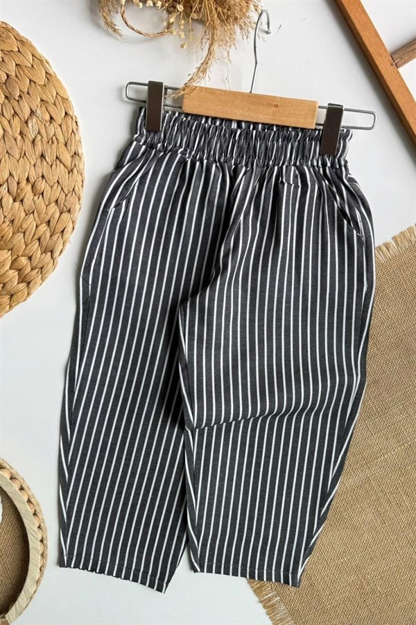 Unisex  Laciel Yazlık Baloon Antrasit Çizgili Pantolon
