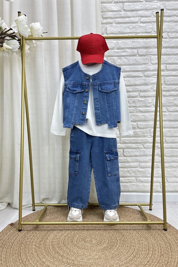 Unisex Laciel Yelek & Jean Cepli Denim Takım