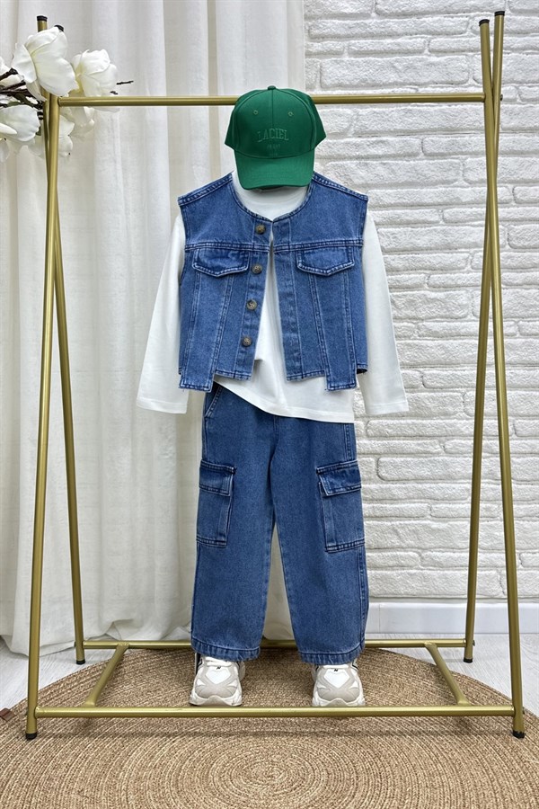 Unisex Laciel Yelek & Jean Cepli Denim Takım