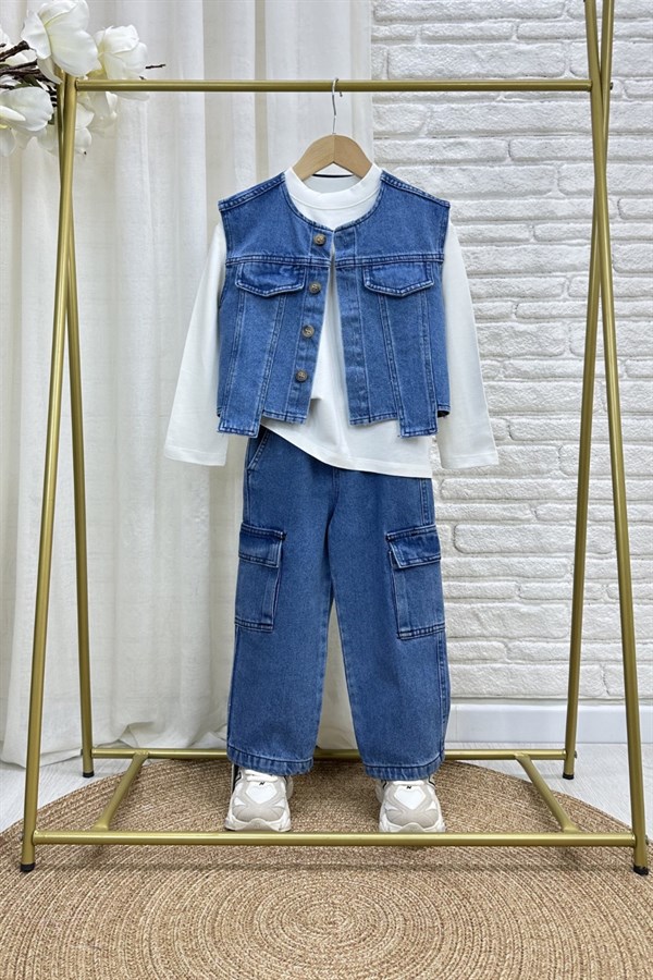 Unisex Laciel Yelek & Jean Cepli Denim Takım
