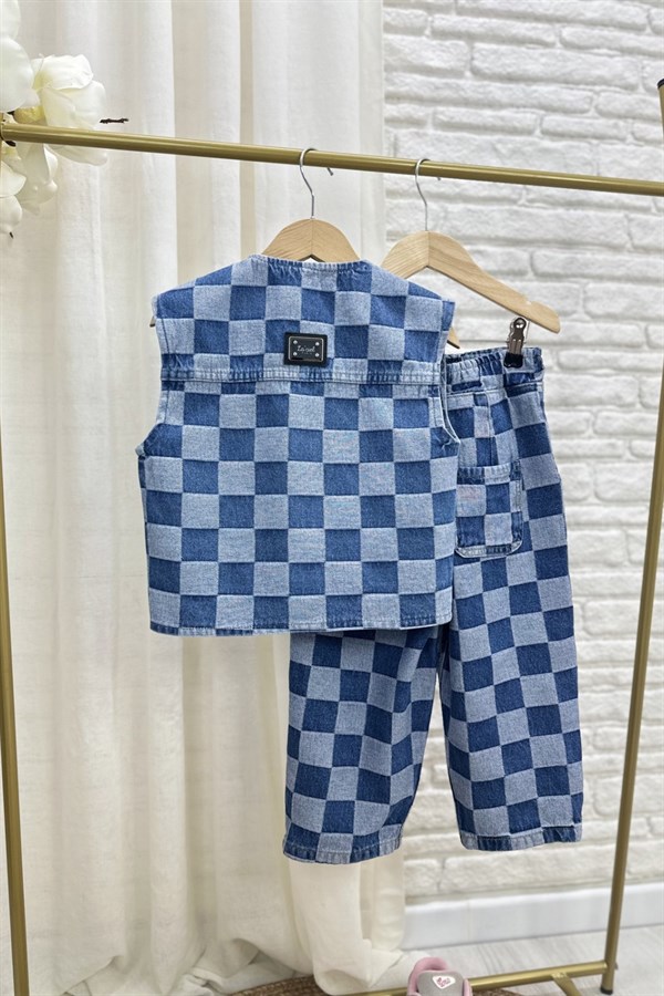 Unisex Laciel Yelek & Jean Kareli Denim Takım