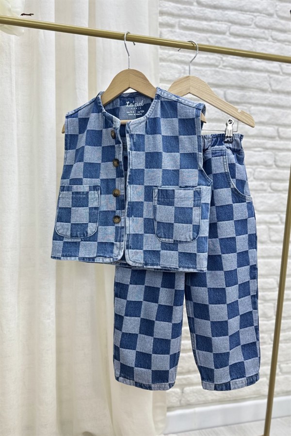 Unisex Laciel Yelek & Jean Kareli Denim Takım