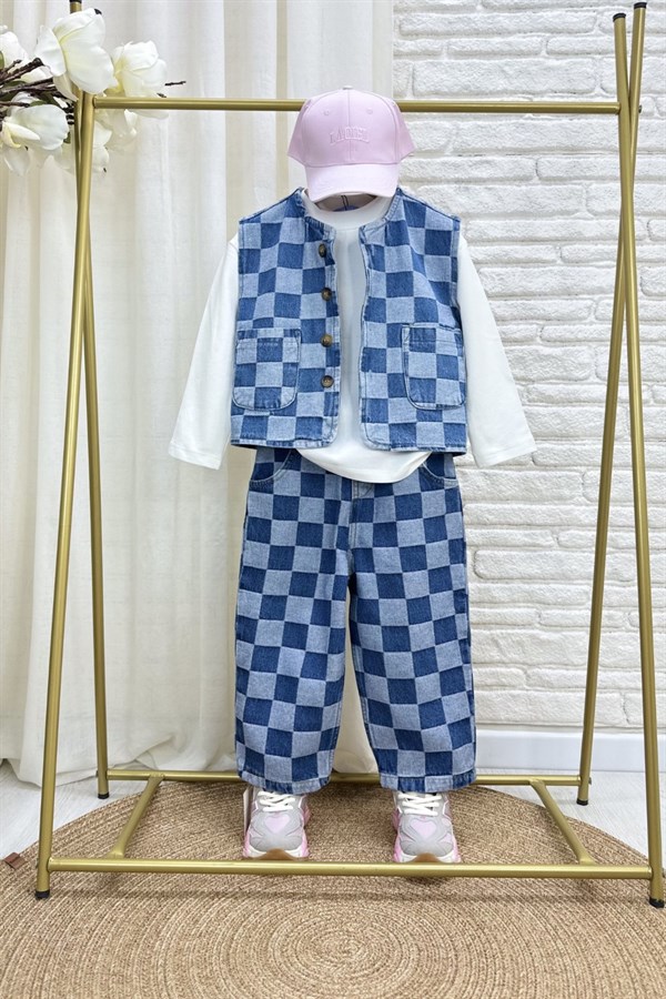 Unisex Laciel Yelek & Jean Kareli Denim Takım