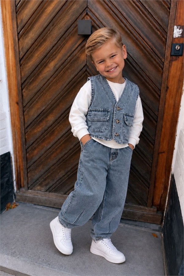 Unisex  Laciel Yelekli Denim Takım