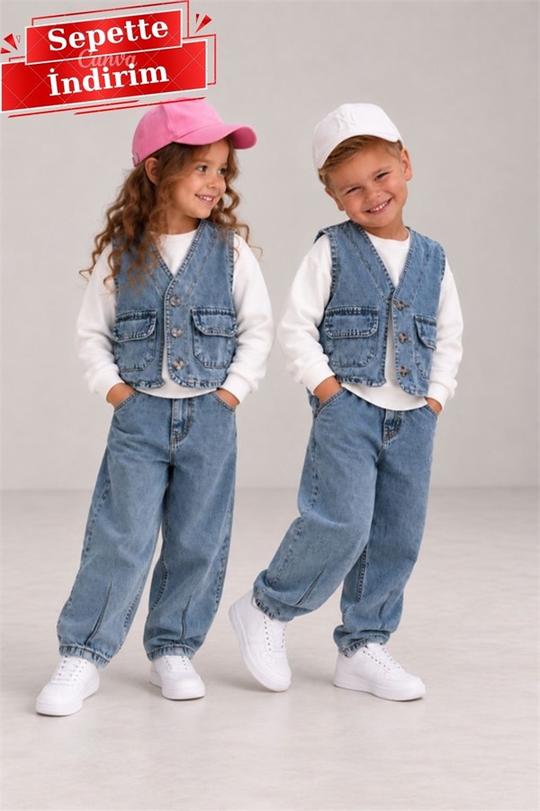 Unisex  Laciel Yelekli Denim Takım