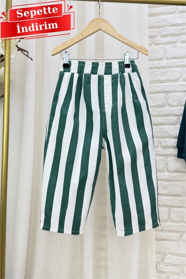 Unisex Laciel Yeşil Çizgili Baloon Pantolon