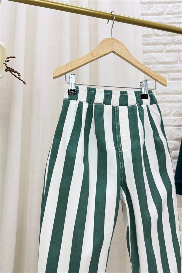 Unisex Laciel Yeşil Çizgili Baloon Pantolon