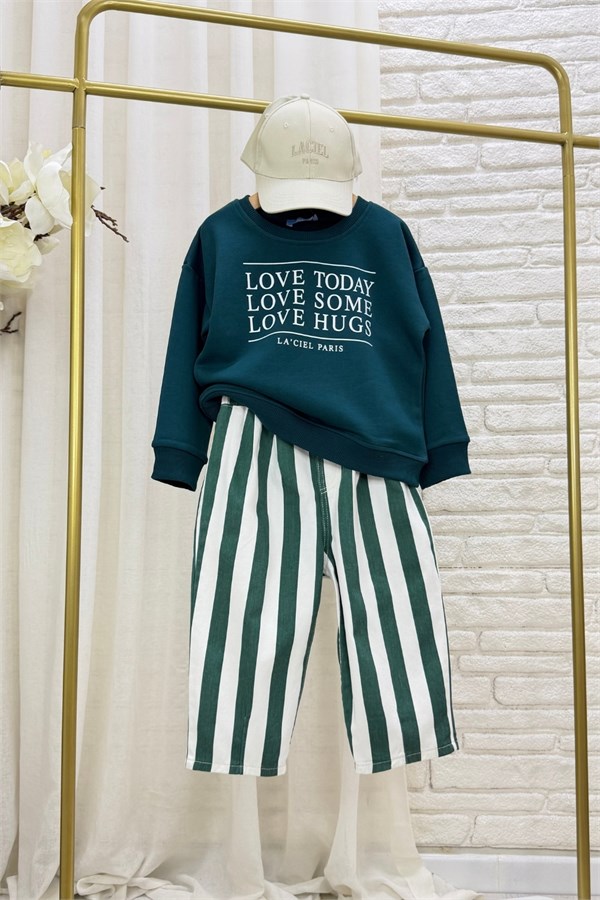 Unisex Laciel Yeşil Çizgili Baloon Pantolon
