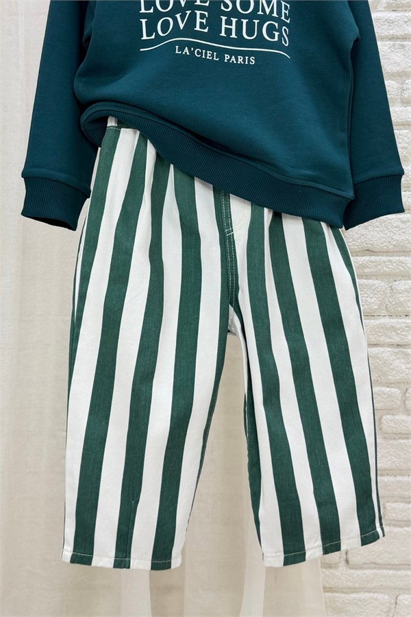 Unisex Laciel Yeşil Çizgili Baloon Pantolon