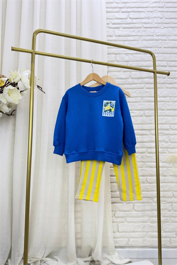 Unisex Limon Baskı Sarı Çizgili  İkili Takım