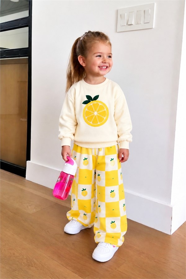 Unisex Limon  İşlemeli Takım