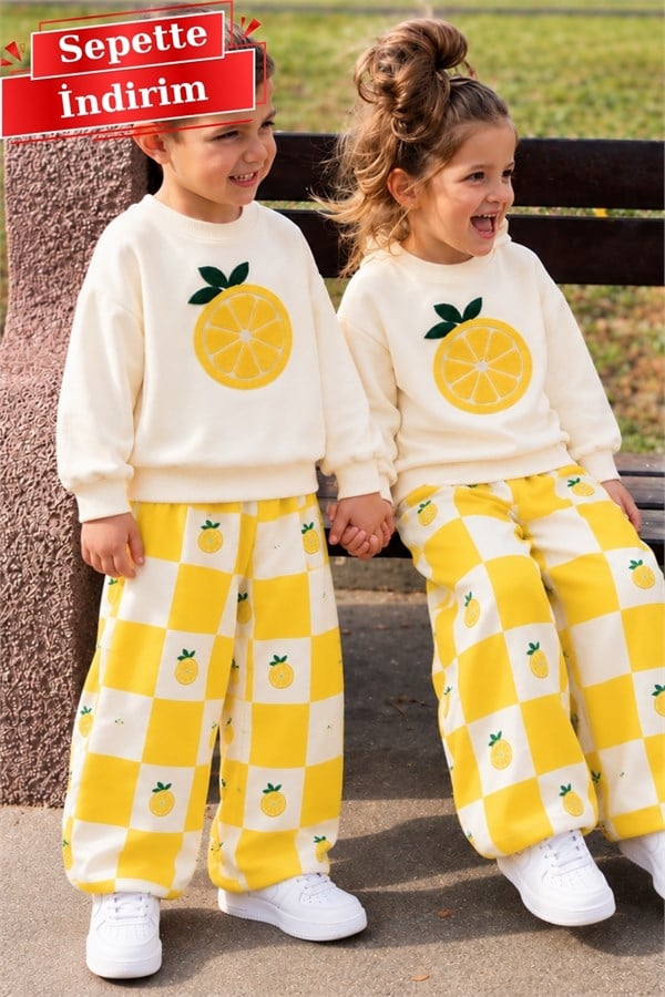 Unisex Limon  İşlemeli Takım