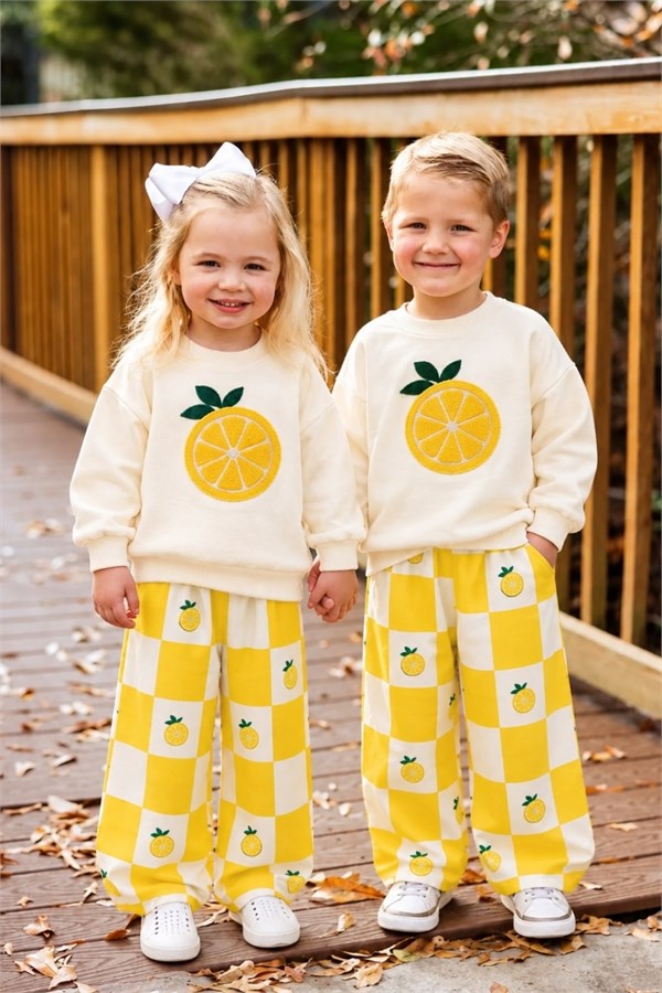 Unisex Limon  İşlemeli Takım