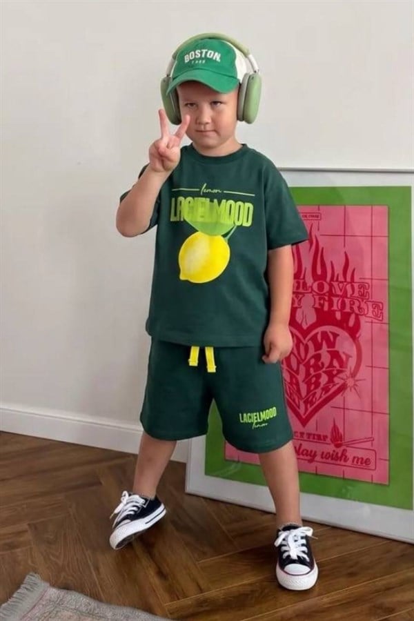 Unisex Limonlu Laciel Yeşil  Şortlu Takım