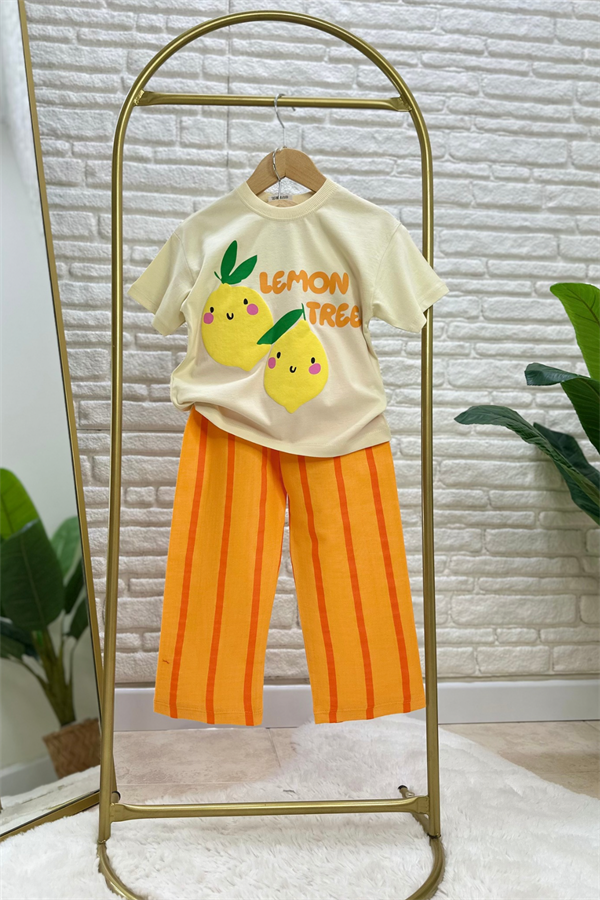 Unisex Limonlu Müslin Pantolon Takım 