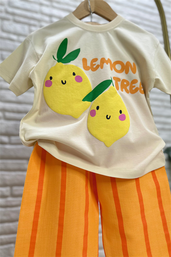 Unisex Limonlu Müslin Pantolon Takım 