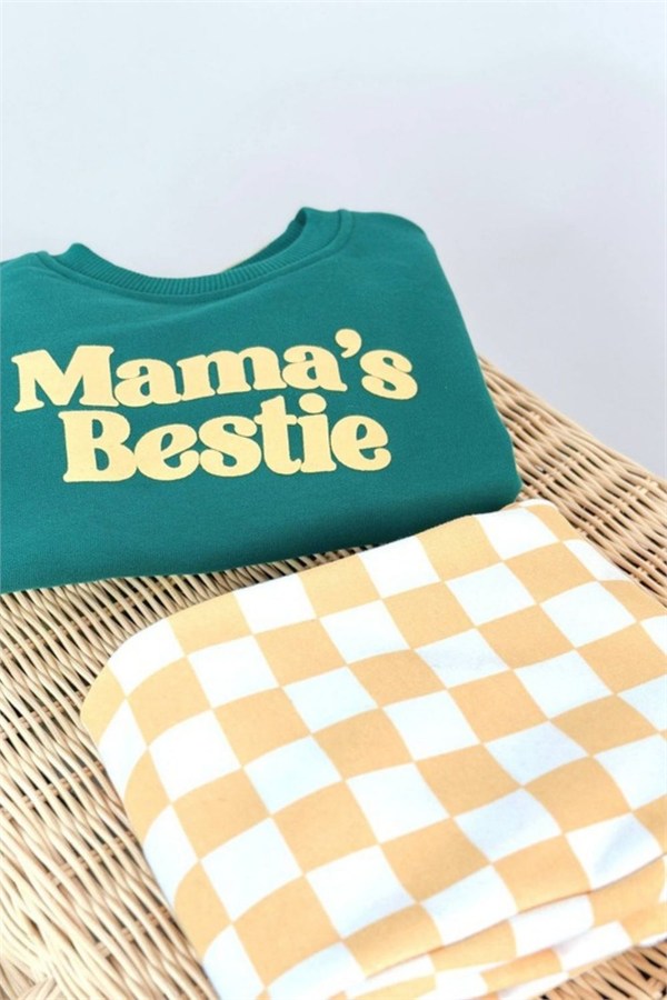 Unisex Mamas Baskı Kareli Pantolon 3 İplik Takım