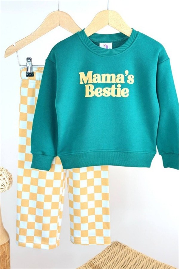 Unisex Mamas Baskı Kareli Pantolon 3 İplik Takım