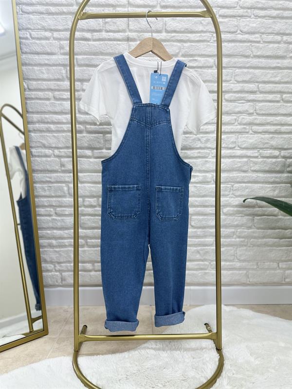 Unisex Mavi Tshirt Dahil Denim Salopet Takim