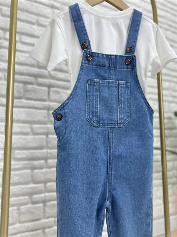 Unisex Mavi Tshirt Dahil Denim Salopet Takim