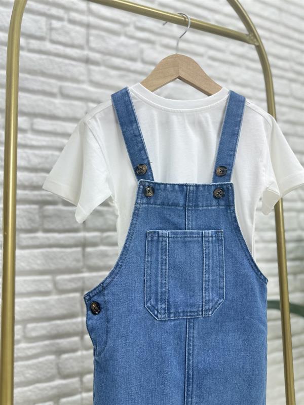 Unisex Mavi Tshirt Dahil Denim Salopet Takim