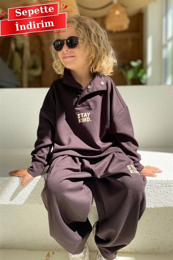 Unisex Mevsimlik Stay Kind Kahve Takım